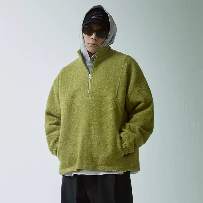 F2CE trendy loose and warm wool fleece sweater, Vibe jacket, autumn and winter stand collar half zipper couple jacket
