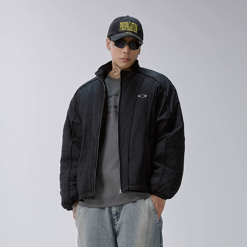 F2CE trendy cotton jacket with American three-dimensional lines deconstruction, loose and wide cotton jacket, thick and warm cotton winter casual jacket