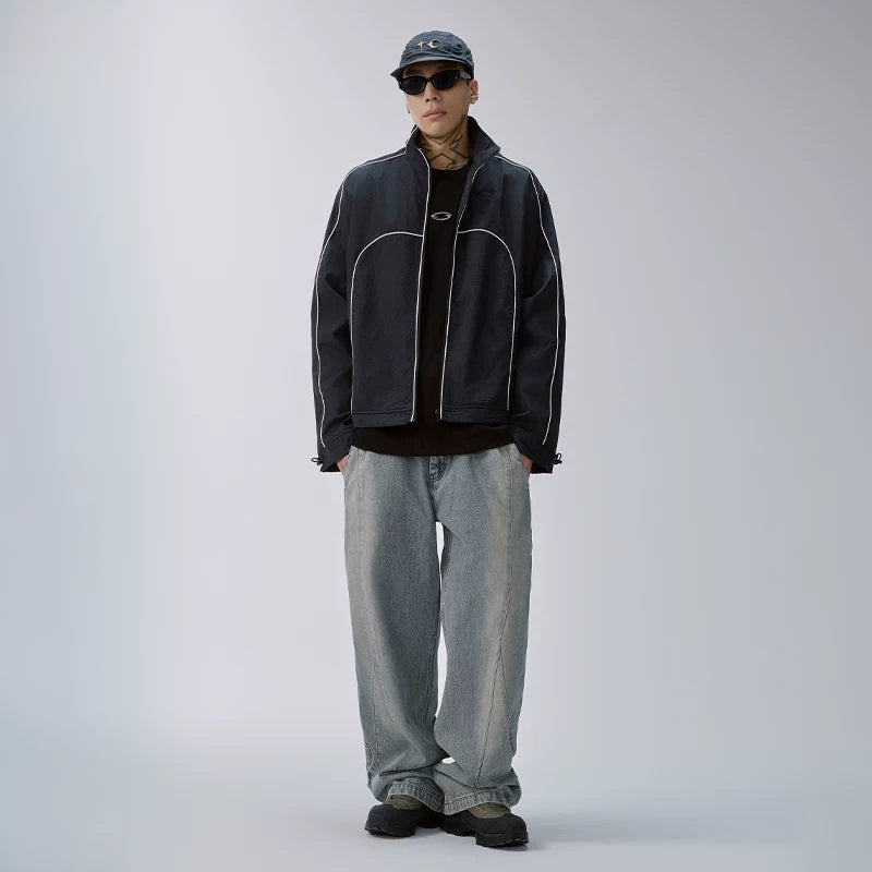 F2CE fashion deconstruction splicing old washed denim jeans men's heavyweight retro loose straight leg wide leg versatile pants