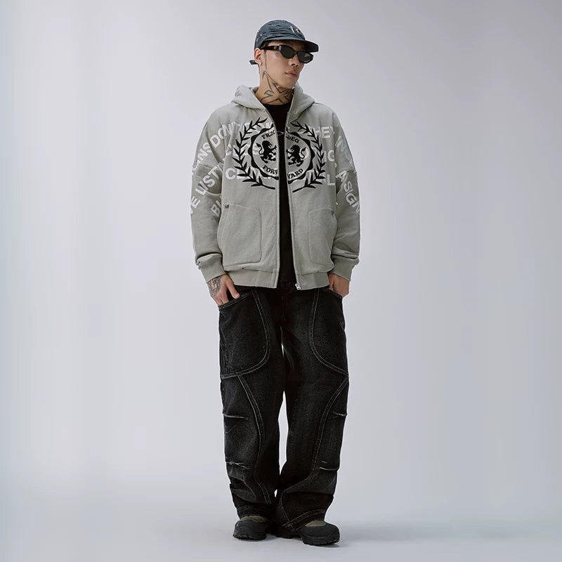 F2CE Trendy Heavy Hoodie Loose Wide Embroidered Printed Zipper cardigan Men's Autumn/Winter Casual Hoodie
