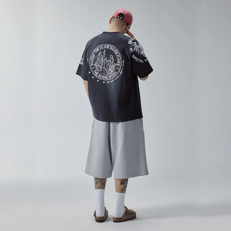 F2CE loose heavyweight basic splicing shorts American trend cropped pants high street Vibe looped casual pants men