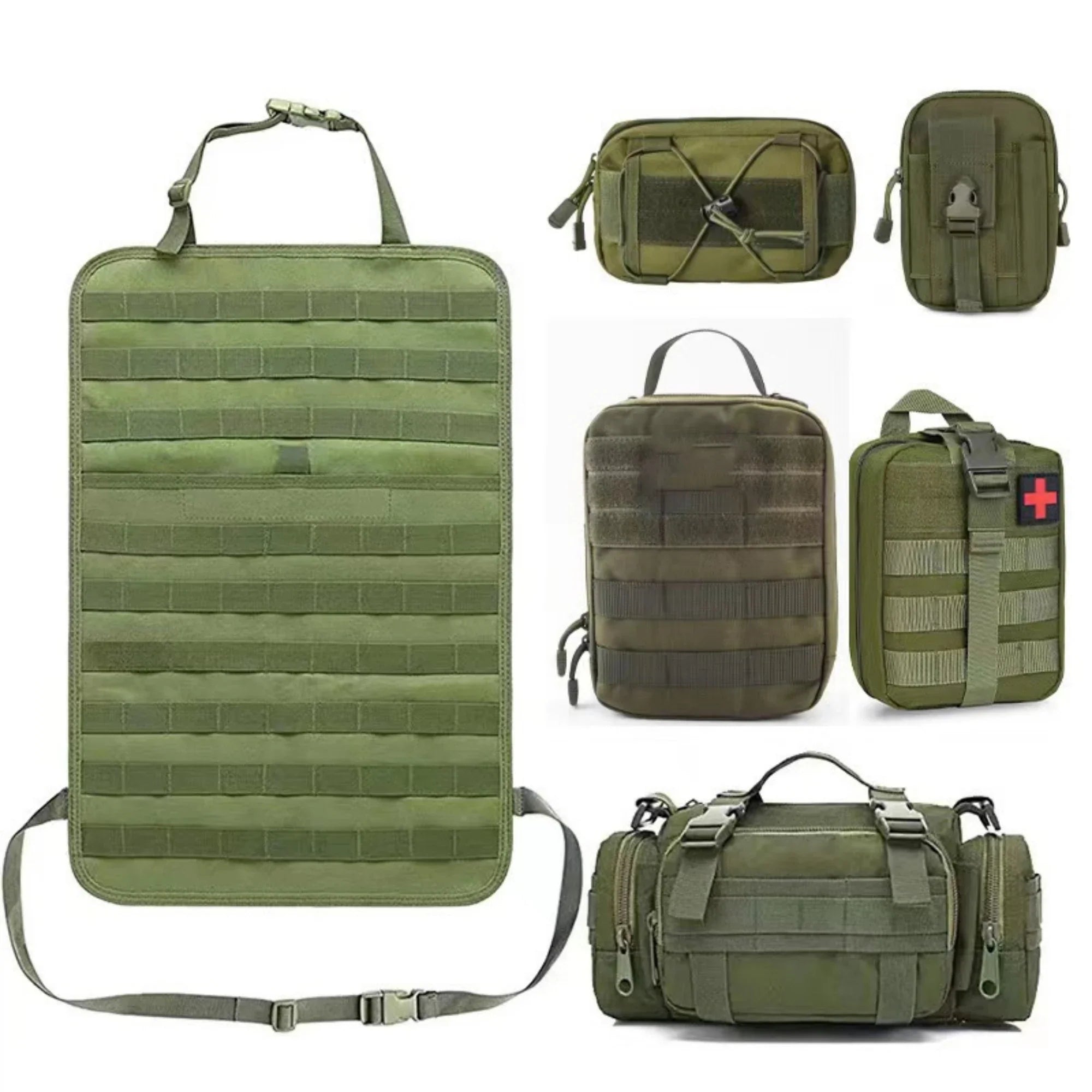 Tactical Back Seat Molle Organizer with 5 Detachable Molle Pouches