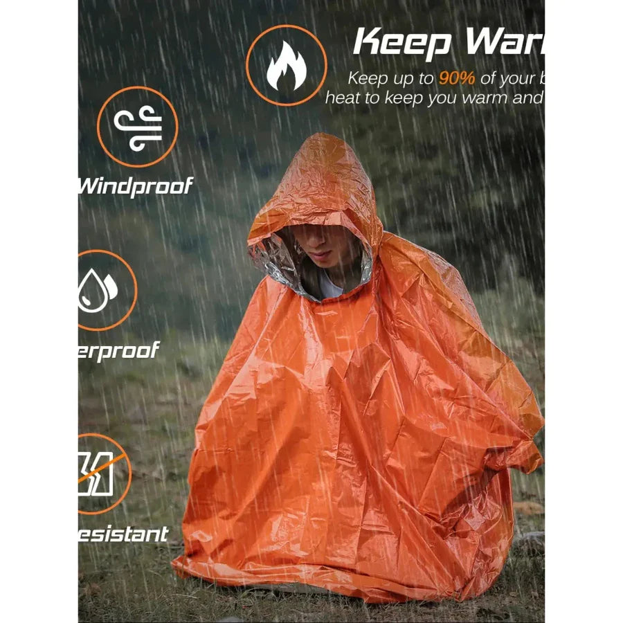 Emergency Thermal Rain Poncho – Waterproof Survival Blanket for Hiking & Outdoor Safety