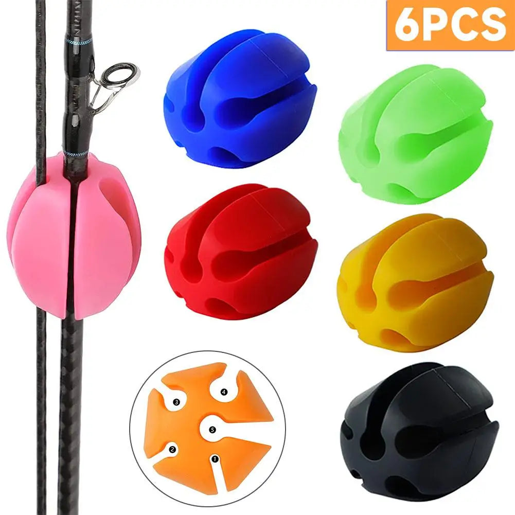 Silicone Fishing Rod Holder Set – 6pcs Soft Rubber Straps for Rod Protection & Storage