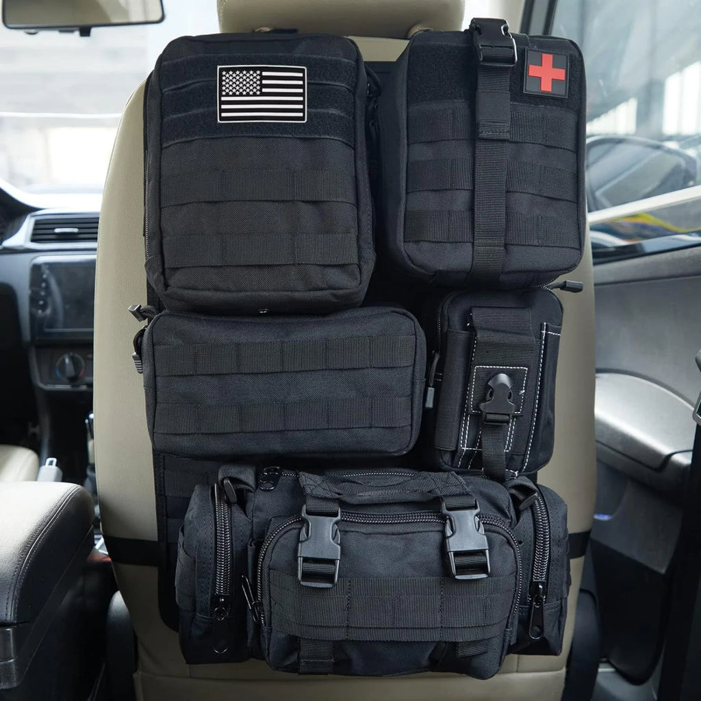 Tactical Back Seat Molle Organizer with 5 Detachable Molle Pouches
