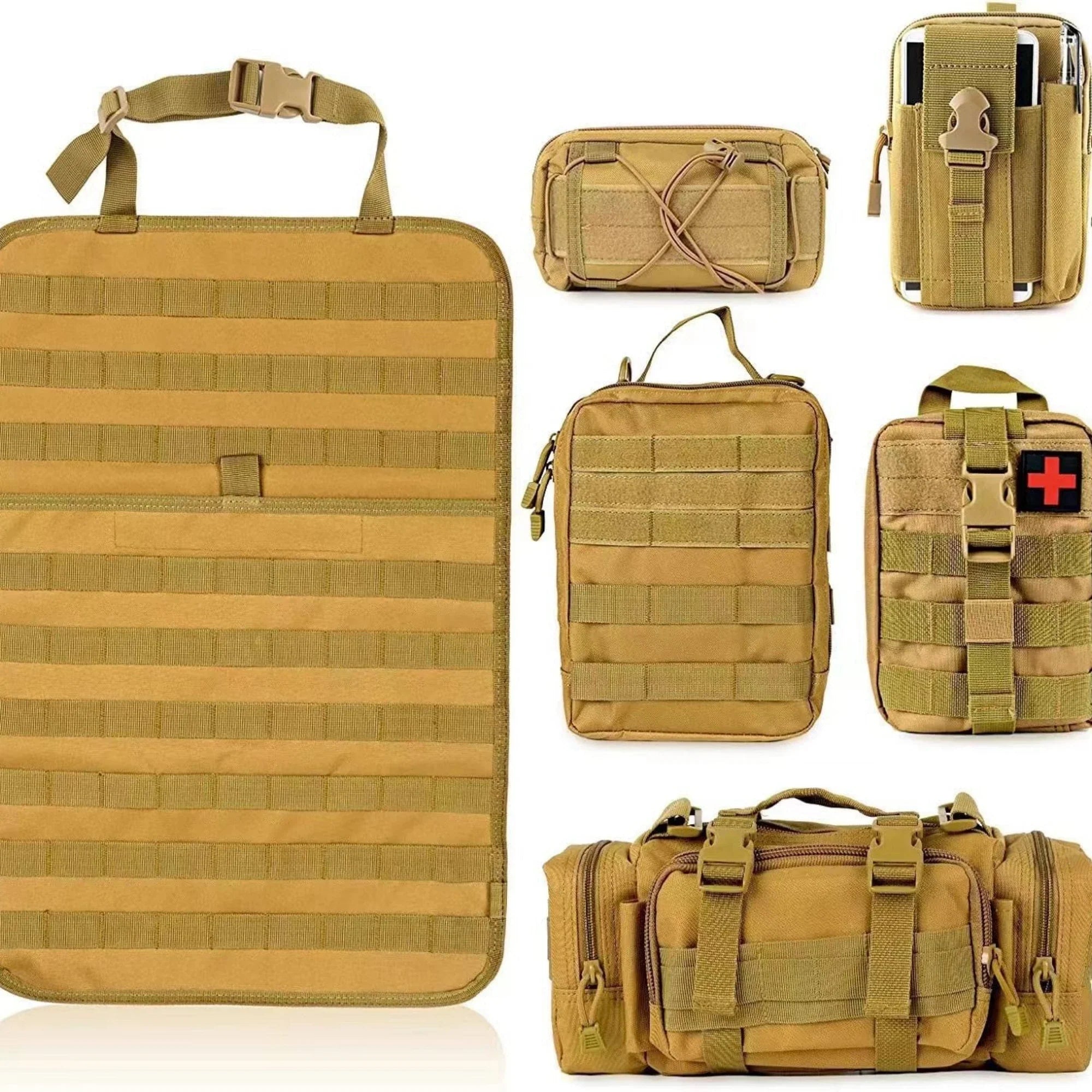 Tactical Back Seat Molle Organizer with 5 Detachable Molle Pouches