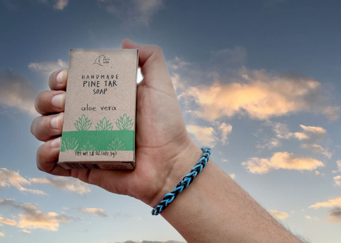 Aloe Vera Pine Tar Handmade Soap Bar - Hot Pressed, Biodegradable, Sustainable, All-Natural Body Wash - Aloe Scent, 3.8 oz