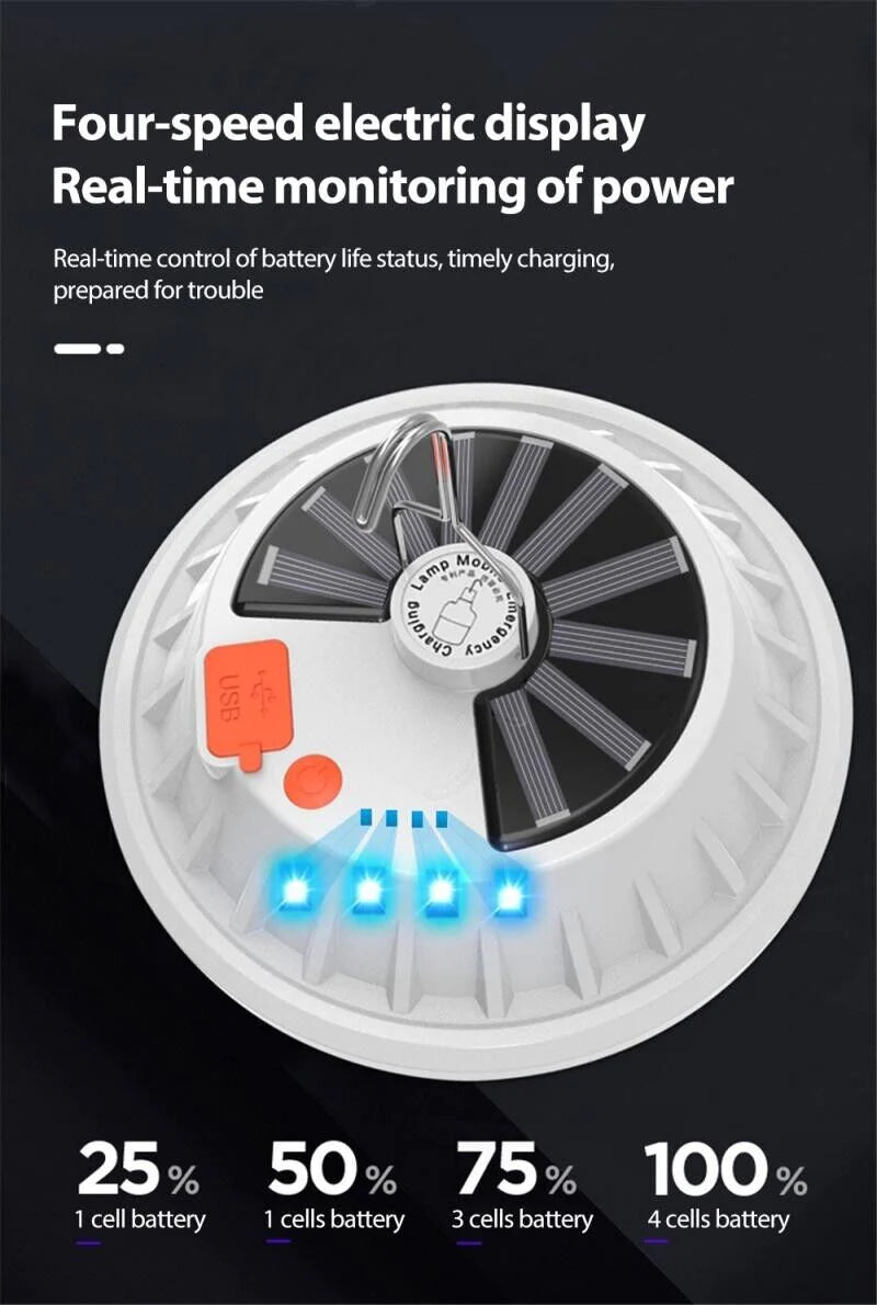 Outdoor Camping Tent Light with 60 LED, Rechargeable USB & Solar Powered - Ideal for Hiking
