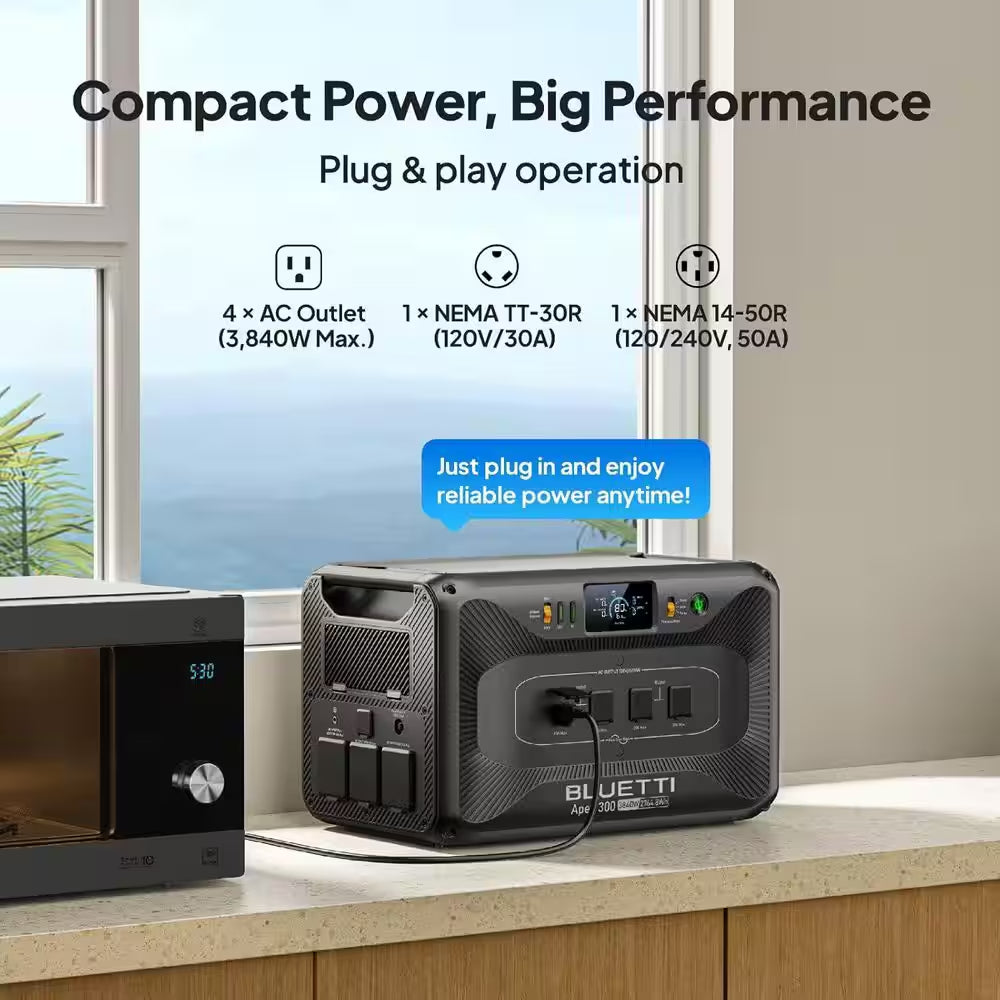 5529Wh Solar Generator, 3840W Output Power Station Lifepo4 Battery Generator Combo for Home Backup