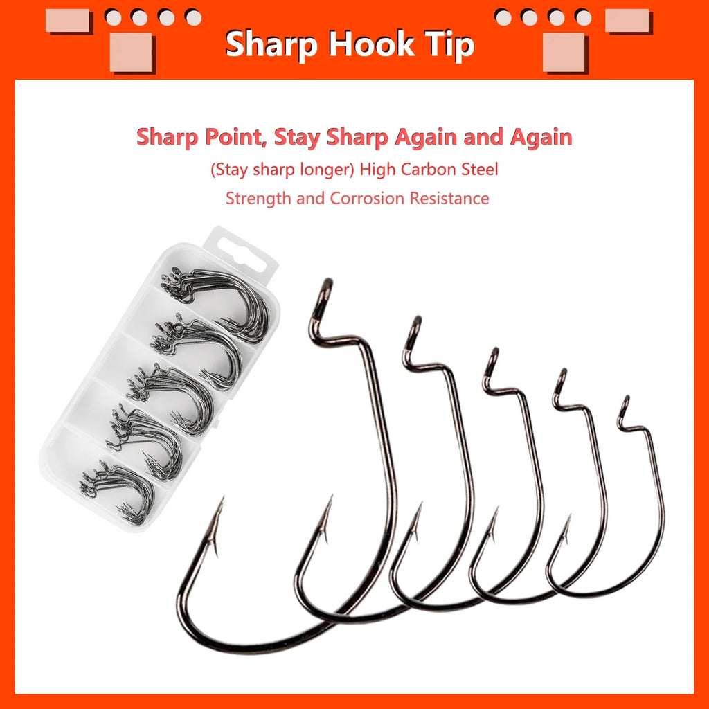 High-Carbon Steel Fish Hooks Set with Fishing Rod Bell and Storage Box - 100 Pieces, 5 Sizes