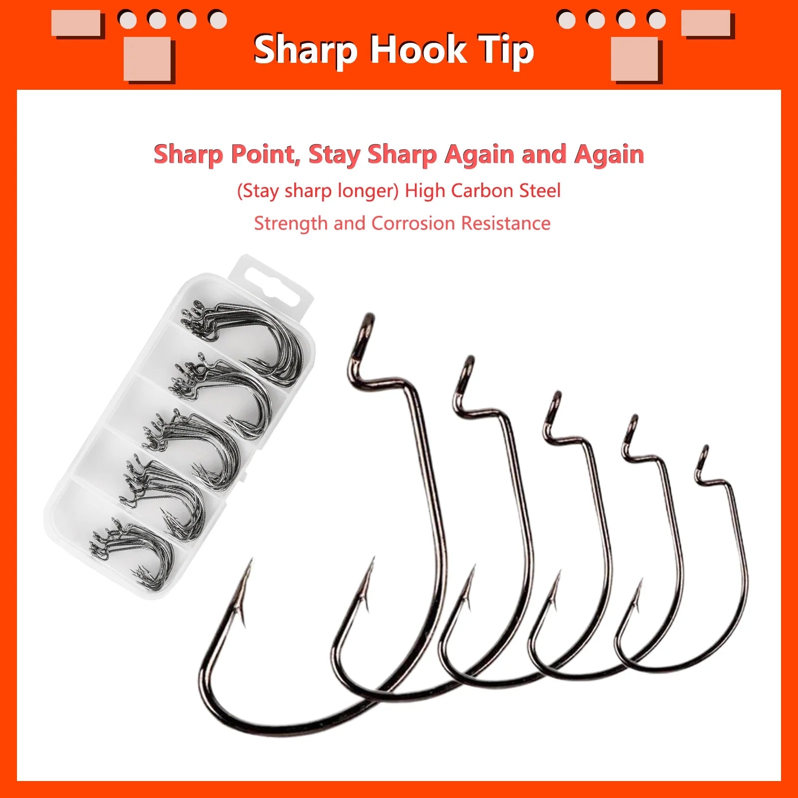 High-Carbon Steel Fish Hooks Set with Fishing Rod Bell and Storage Box - 100 Pieces, 5 Sizes