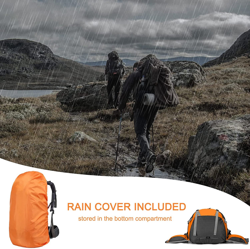 50L Waterproof Hiking Backpack with Rain Cover and Lightweight Design