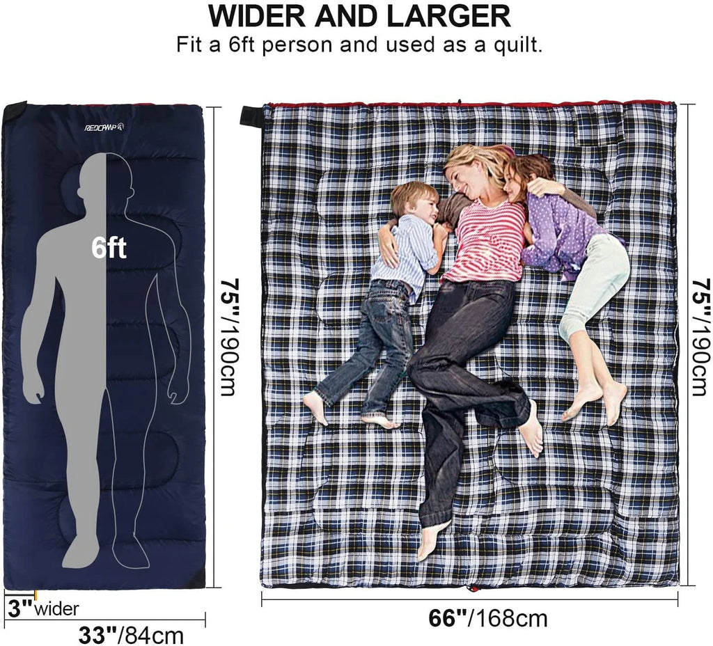 Cotton Flannel Sleeping Bag for Camping Backpacking,4 Season Adults Cold Weather Envelope Sleeping Bags with 2/3/4Lbs Filling