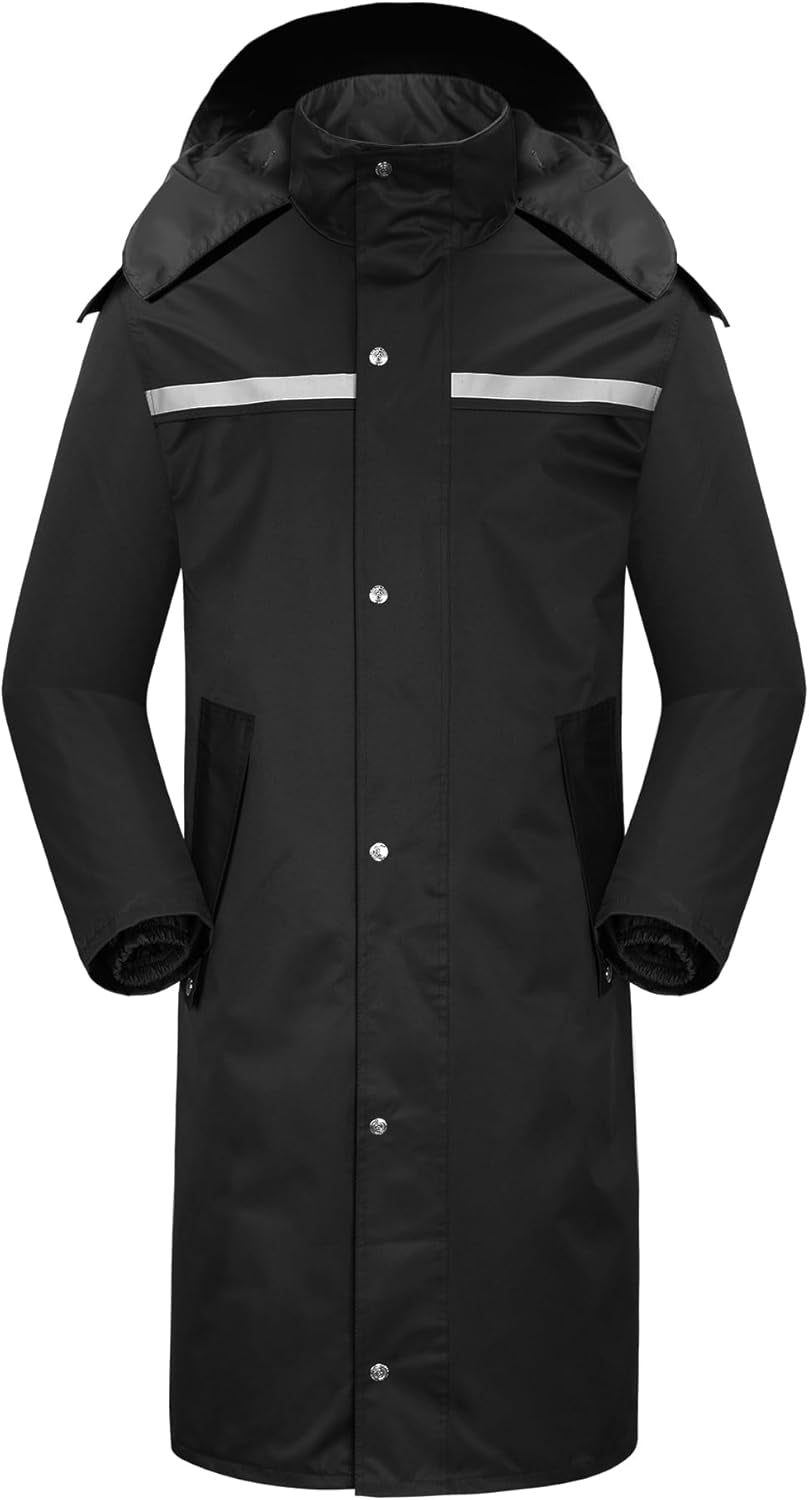 Icreek Raincoat Waterproof Long Rain Jacket Lightweight Rainwear Reflective with Packable Hood for Men Women Adults