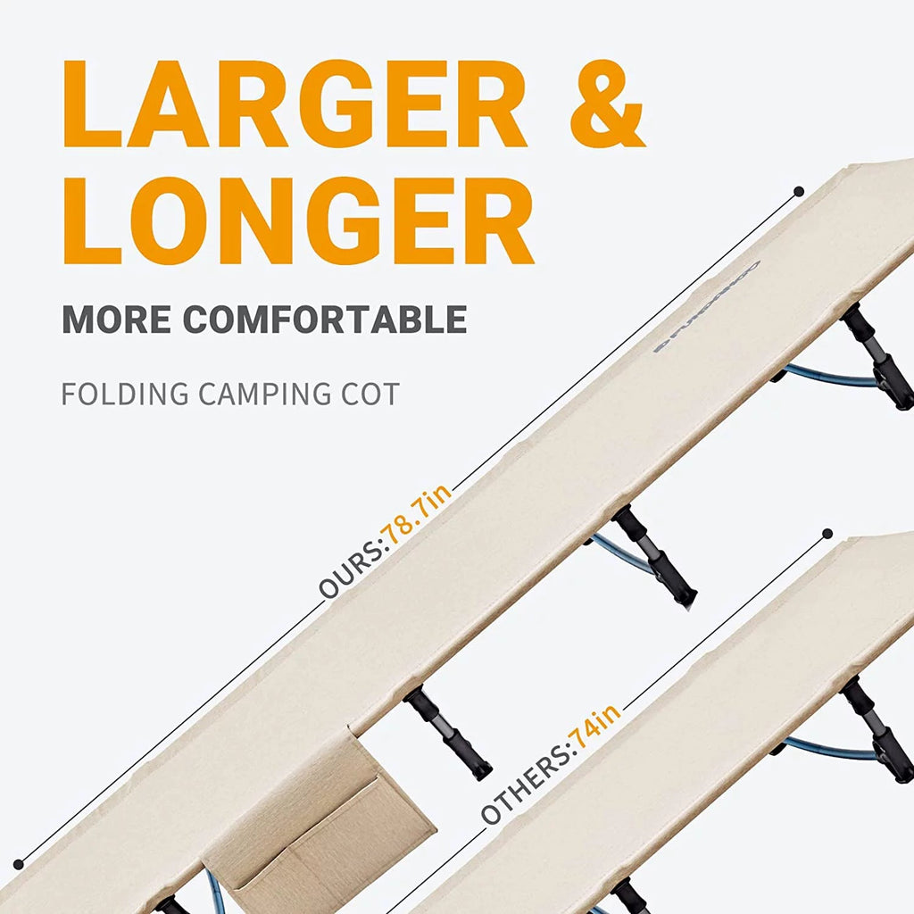 Folding Camping Cot Bed for Adults, Lightweight and Compact, Supports 265 lbs - Beige
