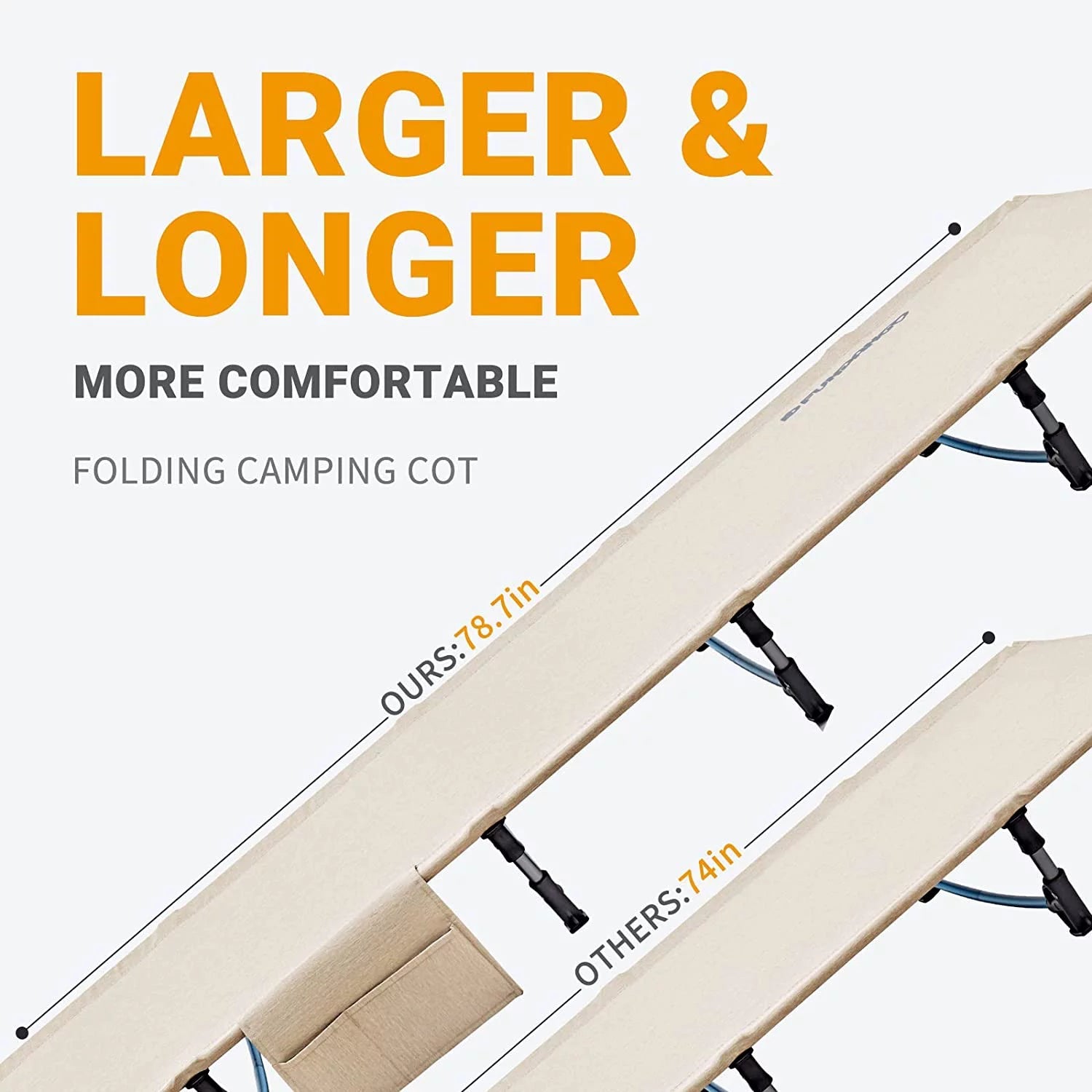 Folding Camping Cot Bed for Adults, Lightweight and Compact, Supports 265 lbs - Beige