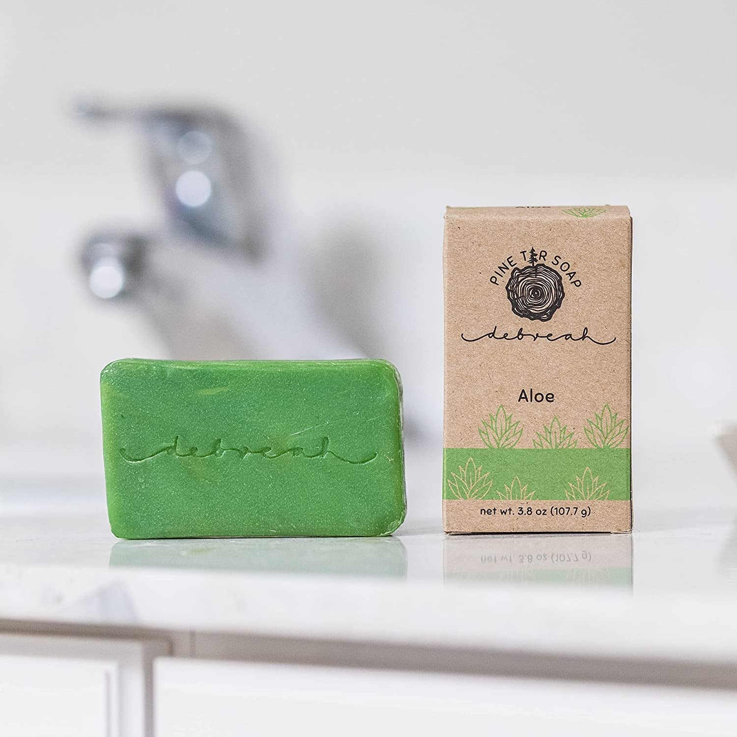 Aloe Vera Pine Tar Handmade Soap Bar - Hot Pressed, Biodegradable, Sustainable, All-Natural Body Wash - Aloe Scent, 3.8 oz
