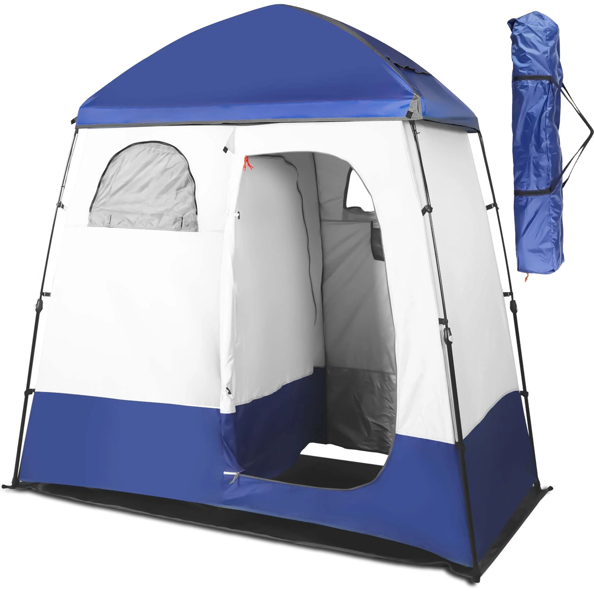 Outdoor Camping Shower Tent with Oversized Space and Privacy, Portable Changing Room with Floor, Easy Setup Privacy Shelter for Camping - 2 Rooms Toilet Tent