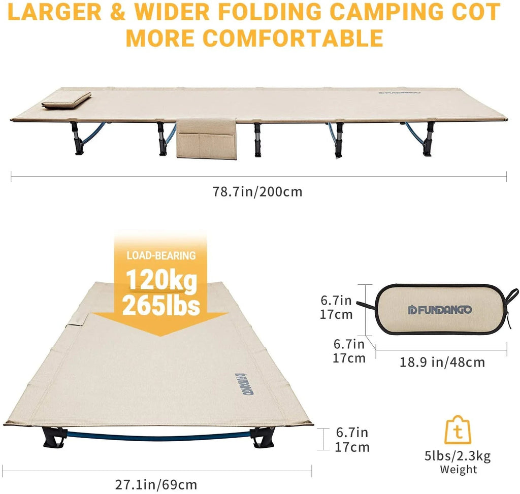 Folding Camping Cot Bed for Adults, Lightweight and Compact, Supports 265 lbs - Beige