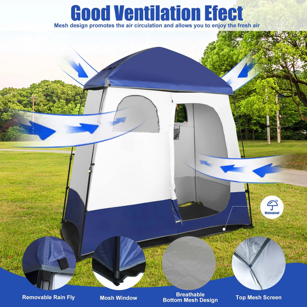 Outdoor Camping Shower Tent with Oversized Space and Privacy, Portable Changing Room with Floor, Easy Setup Privacy Shelter for Camping - 2 Rooms Toilet Tent