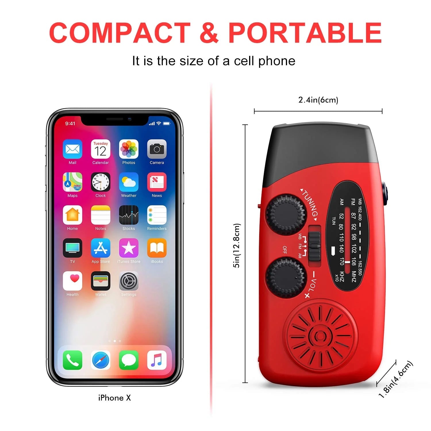 Emergency Weather Radio with Hand Crank, Solar Power, and Phone Charger