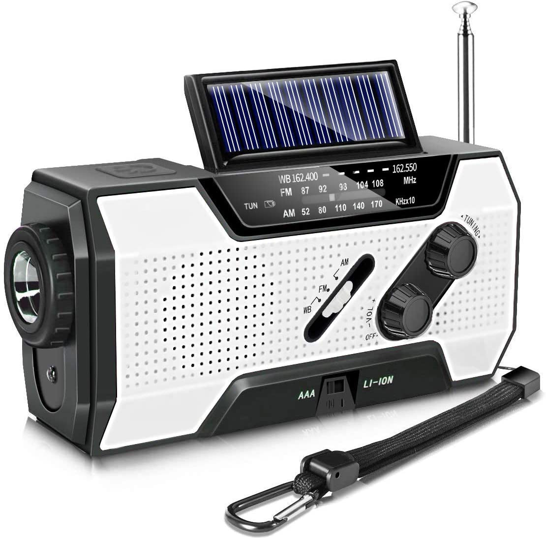 Emergency Solar Hand Crank AM/FM/NOAA Weather Radio with LED Flashlight and Power Bank Charger