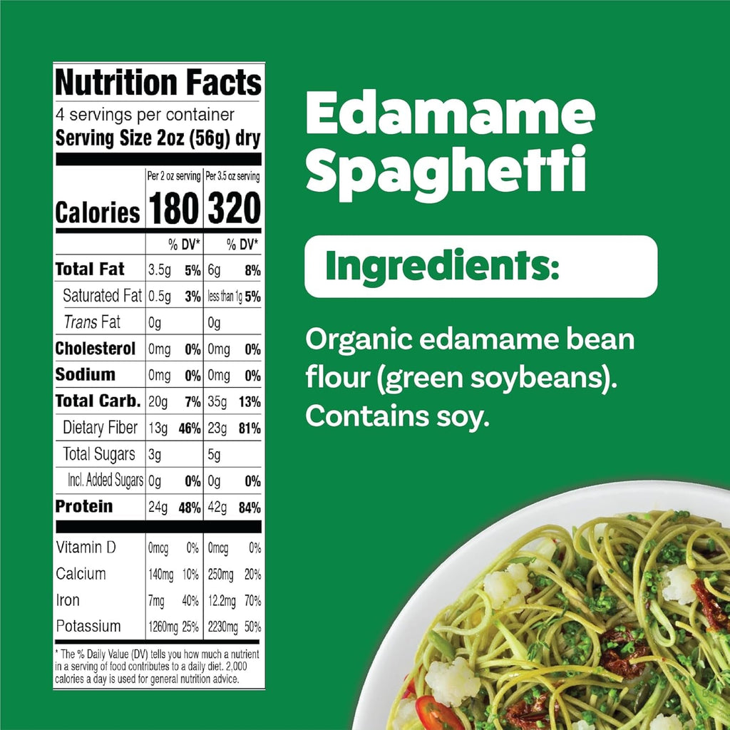 Explore Cuisine Organic Edamame Spaghetti - Pack of 6 (8 Oz) - Easy-To-Make Gluten Free Pasta - High in Plant Protein & Fiber - Vegan, Keto Friendly, Non- GMO - 24 Total Servings