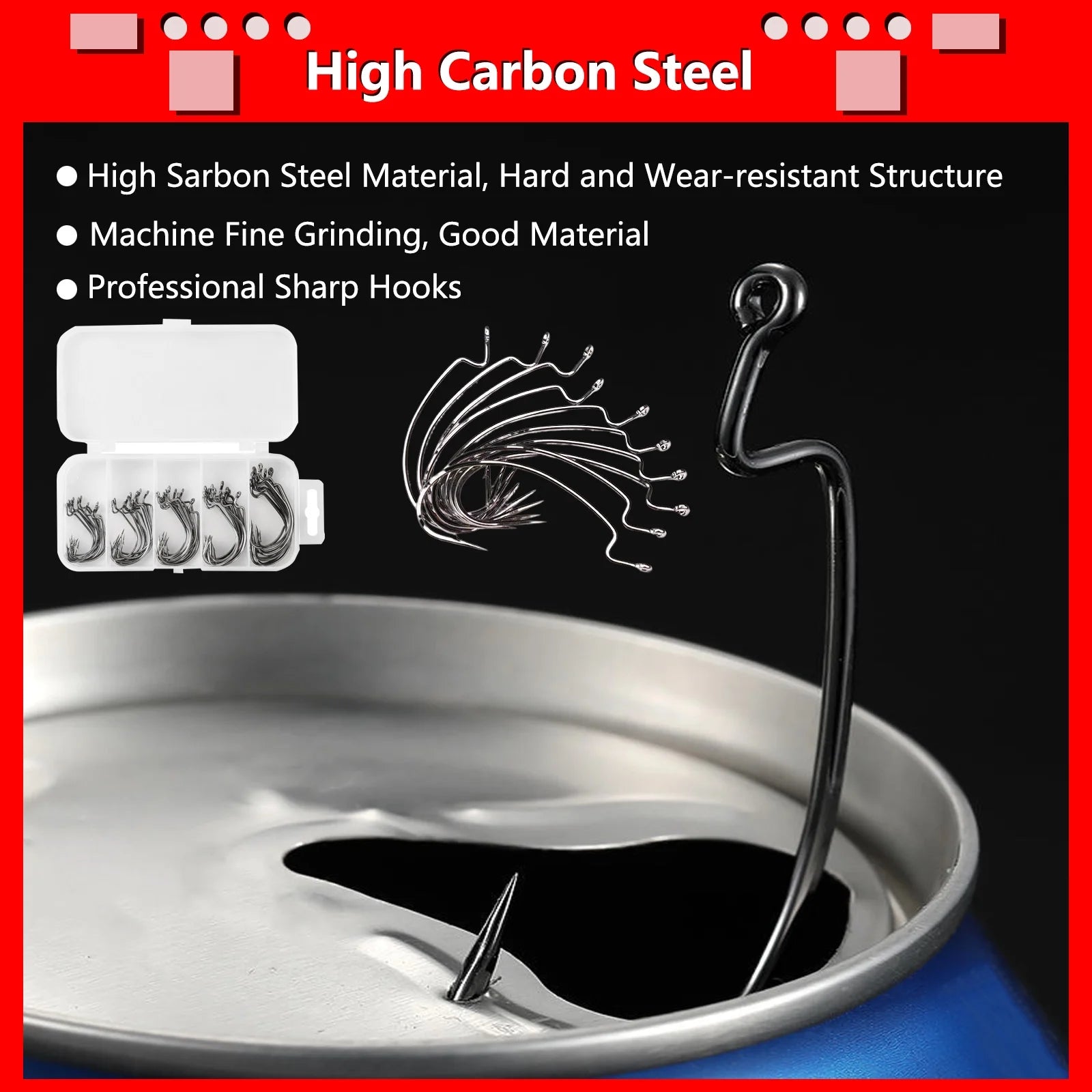 High-Carbon Steel Fish Hooks Set with Fishing Rod Bell and Storage Box - 100 Pieces, 5 Sizes