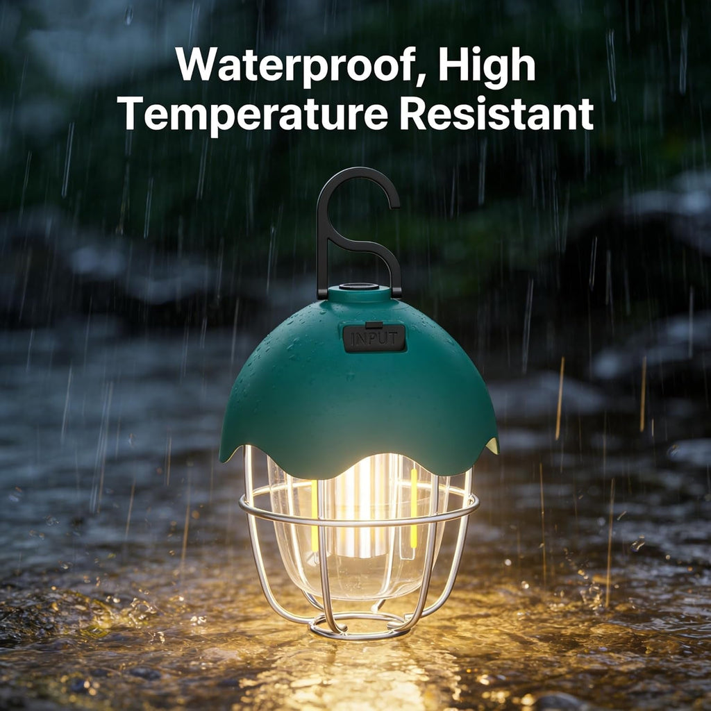 Egg Shell Rechargeable Camping Lantern, 250LM Dimmable LED Camping Light with Foldable Hook, IPX4 Waterproof USB Lantern for Kids, Camping, Hiking, Home Emergency (Turquoise Blue)