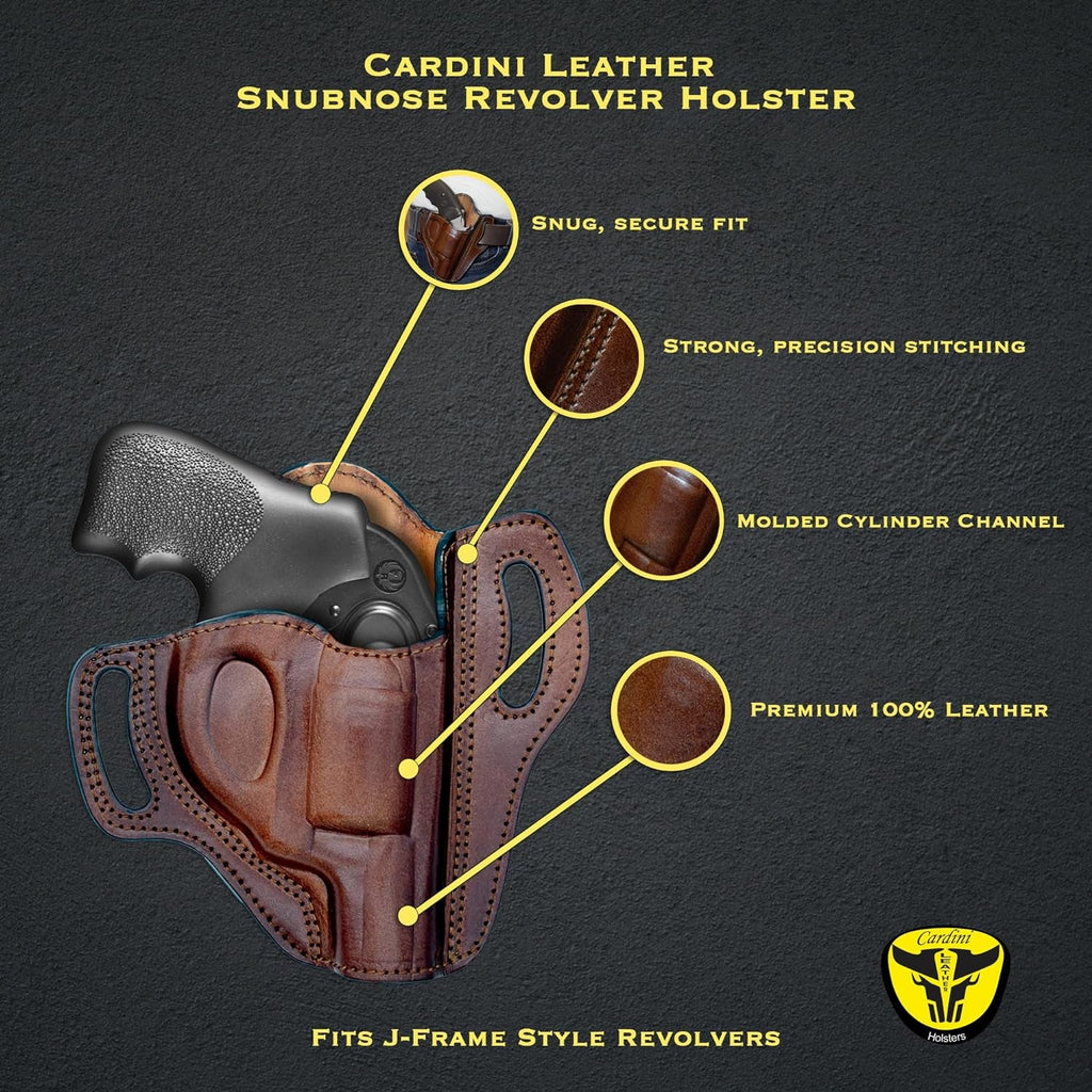 Leather OWB Holster for S&W J Frame, Ruger LCR, SP101, and Other 38 Special Snub Nose Revolvers with 2.25 Barrel