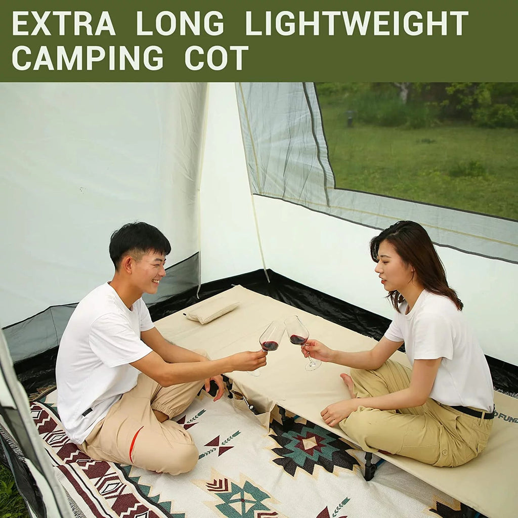 Folding Camping Cot Bed for Adults, Lightweight and Compact, Supports 265 lbs - Beige