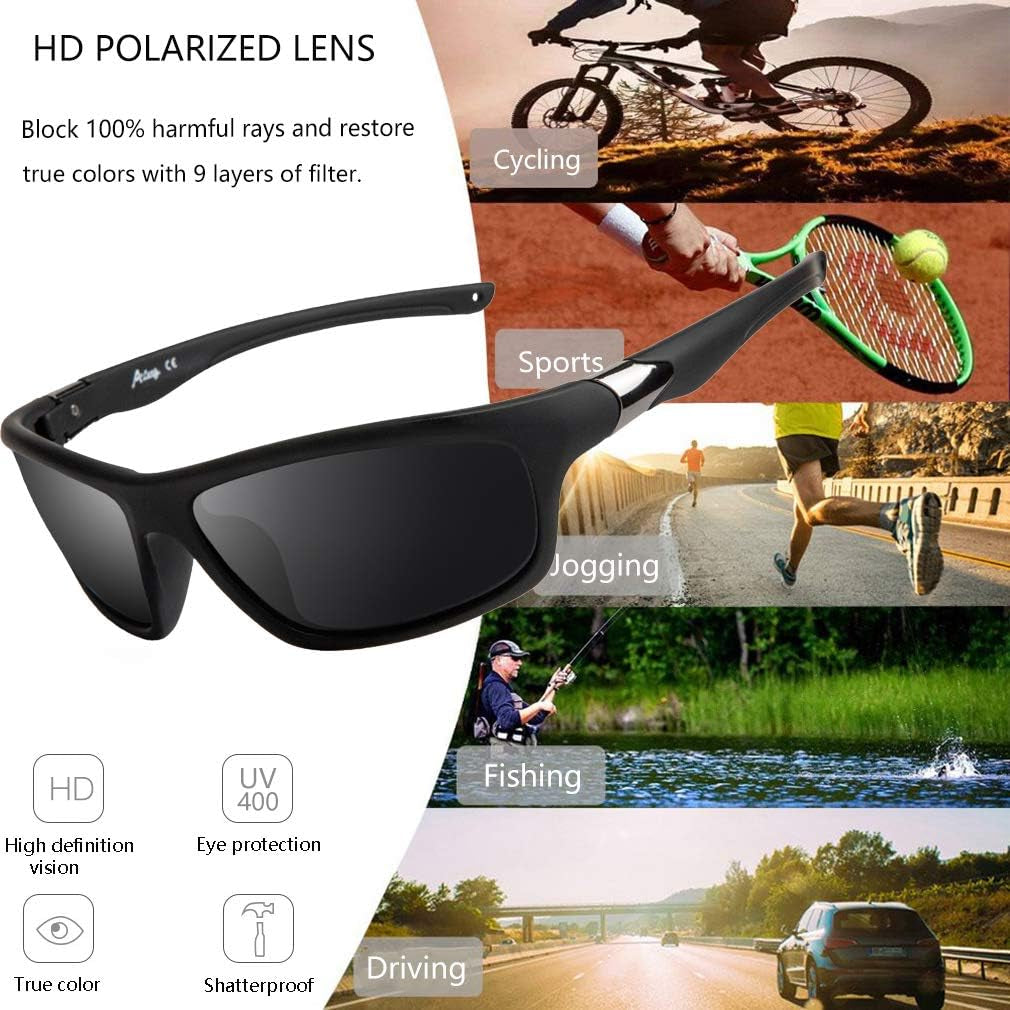 Men's Polarized Sports Sunglasses with 100% UV Protection for Driving, Fishing, Running, and Cycling