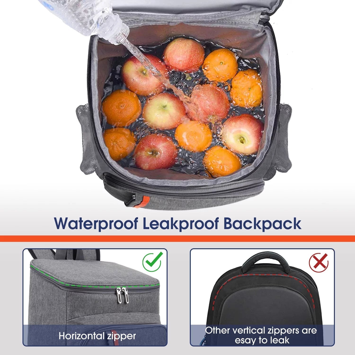 Insulated Leak Proof Waterproof Cooler Backpack - Gray
