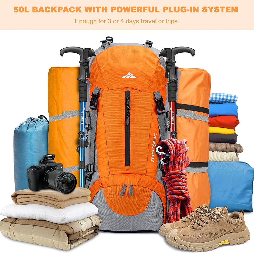 50L Waterproof Hiking Backpack with Rain Cover and Lightweight Design