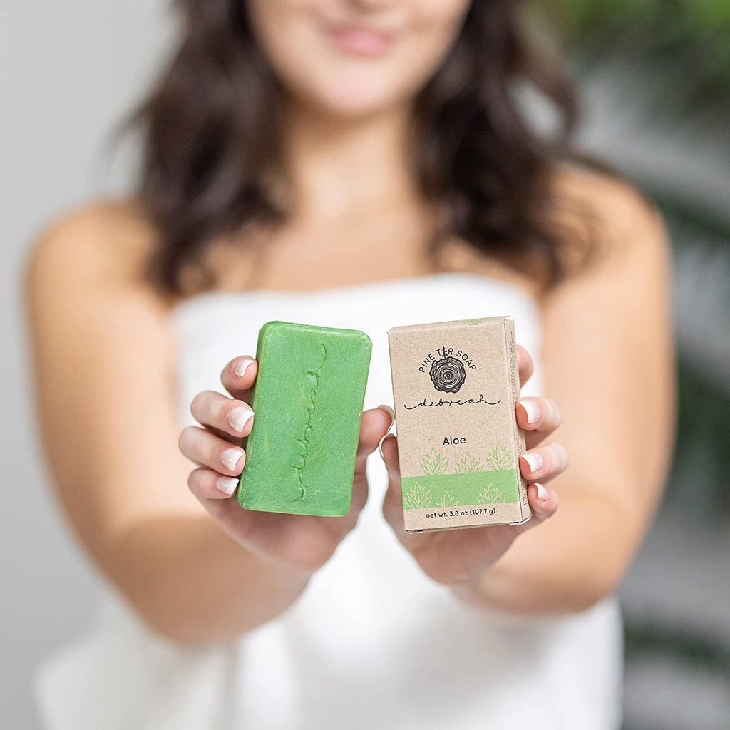 Aloe Vera Pine Tar Handmade Soap Bar - Hot Pressed, Biodegradable, Sustainable, All-Natural Body Wash - Aloe Scent, 3.8 oz