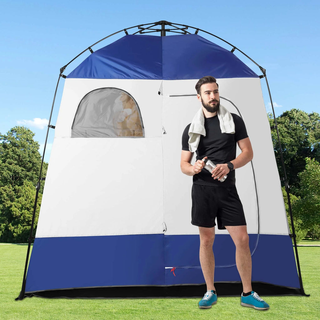 Outdoor Camping Shower Tent with Oversized Space and Privacy, Portable Changing Room with Floor, Easy Setup Privacy Shelter for Camping - 2 Rooms Toilet Tent