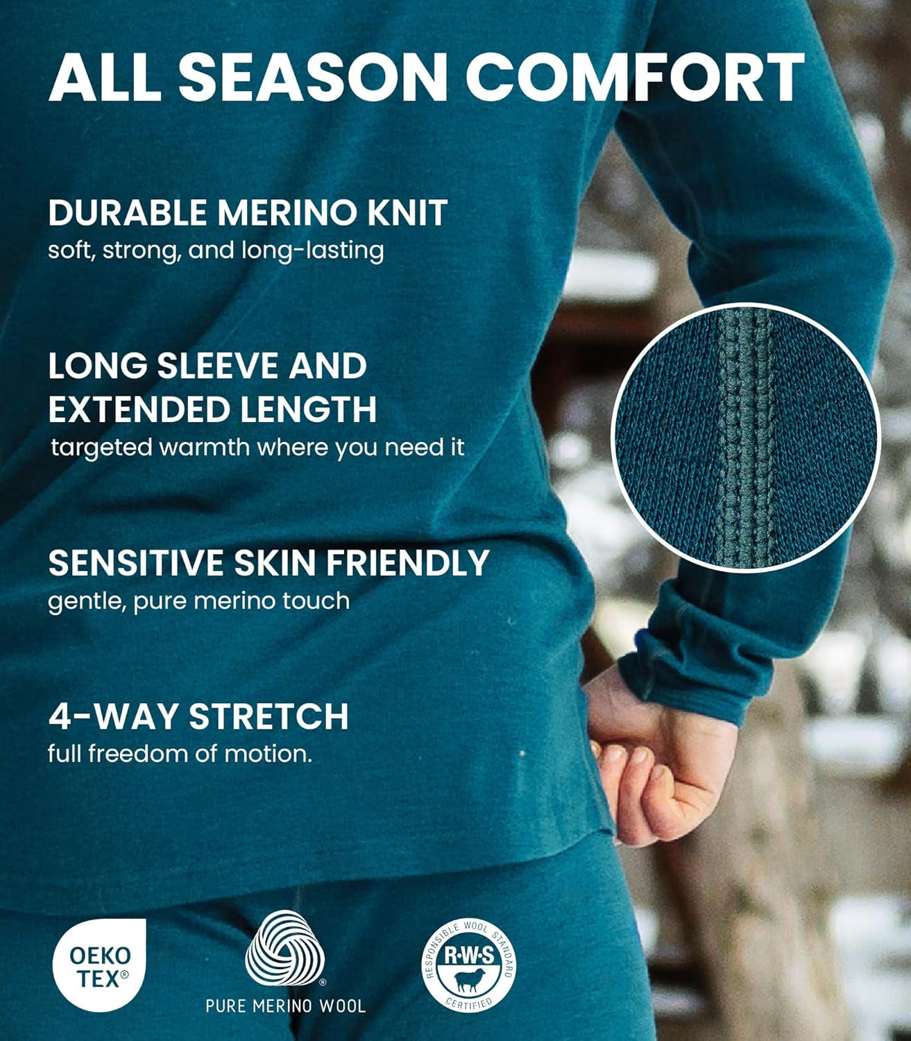 Merino.Tech Merino Wool Base Layer - Mens 100% Merino Wool Long Sleeve Thermal Shirts Heavyweight, Midweight, Lite with Socks