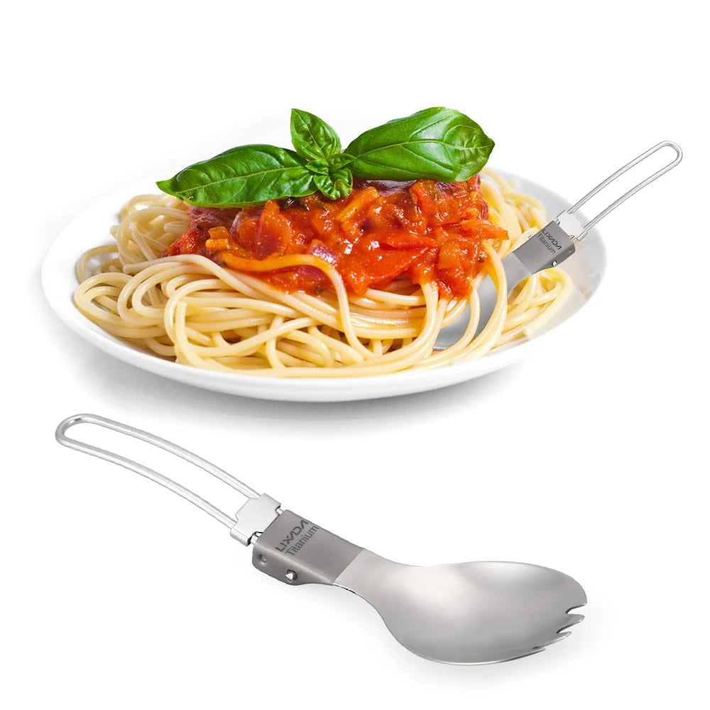 Lixada Titanium Camping Spoon Spork with Folding Handle