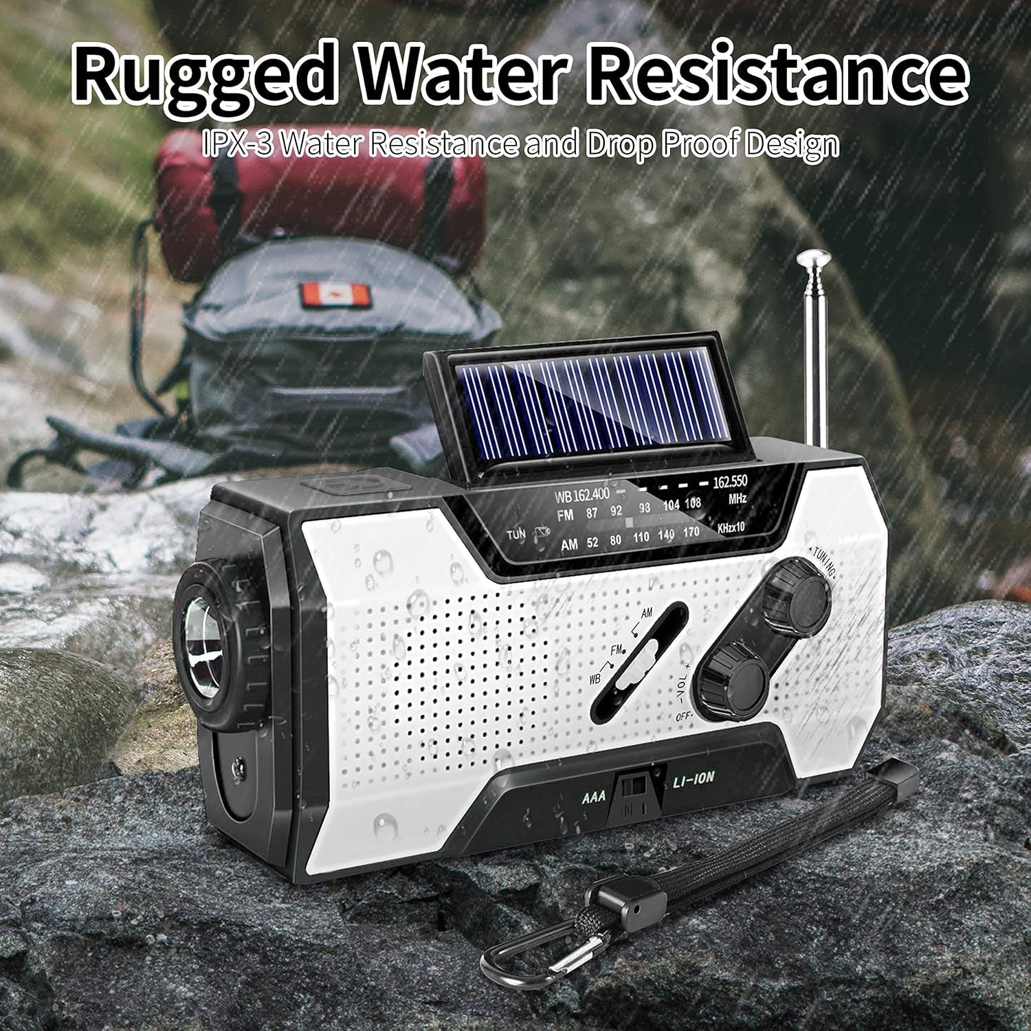 Emergency Solar Hand Crank AM/FM/NOAA Weather Radio with LED Flashlight and Power Bank Charger