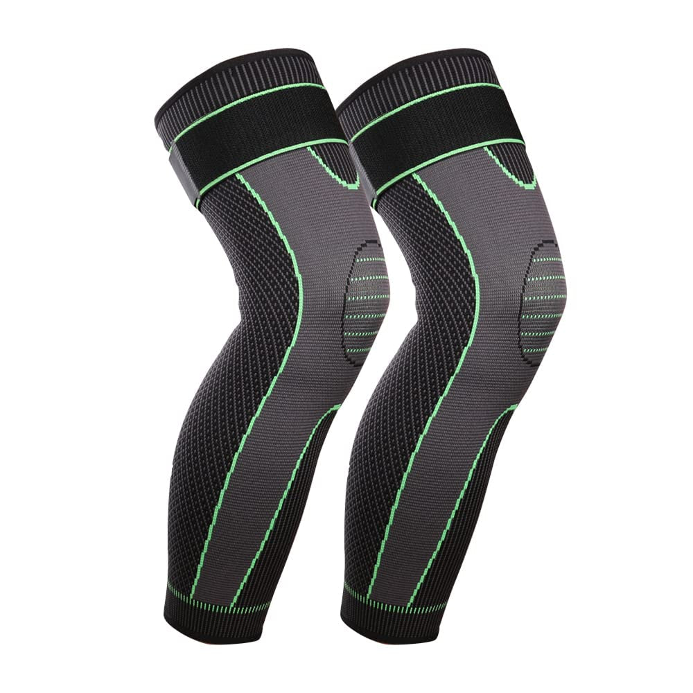Compression Full Leg Sleeves with Knee Support - Green, X-Large (1 Pair)