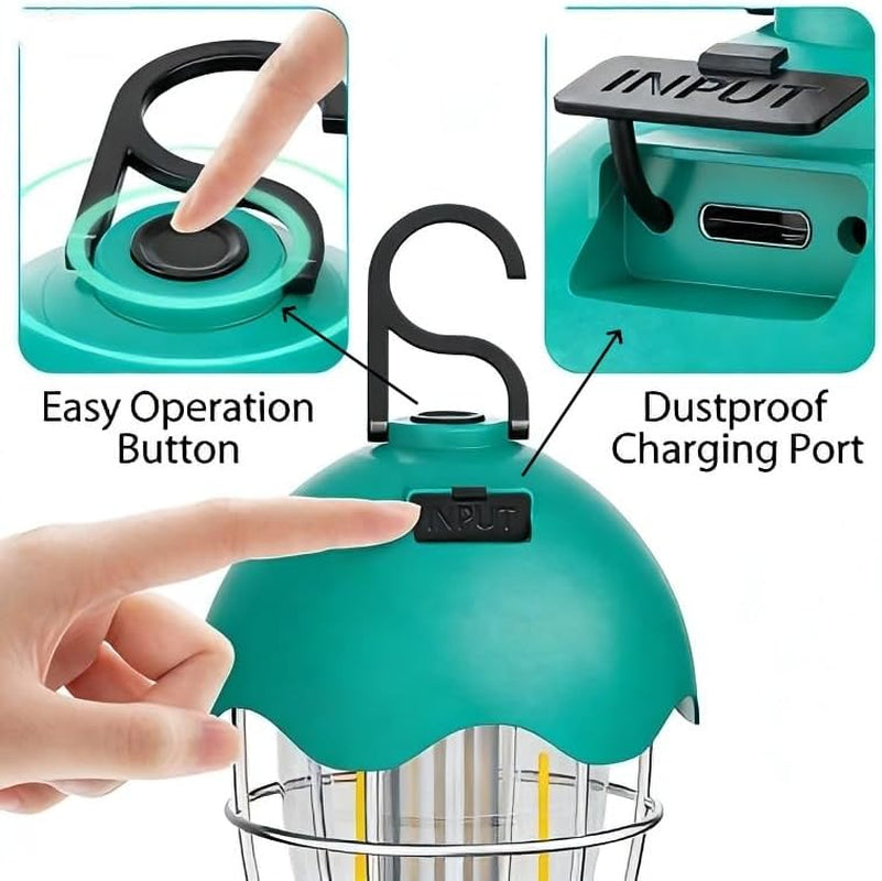 Egg Shell Rechargeable Camping Lantern, 250LM Dimmable LED Camping Light with Foldable Hook, IPX4 Waterproof USB Lantern for Kids, Camping, Hiking, Home Emergency (Turquoise Blue)