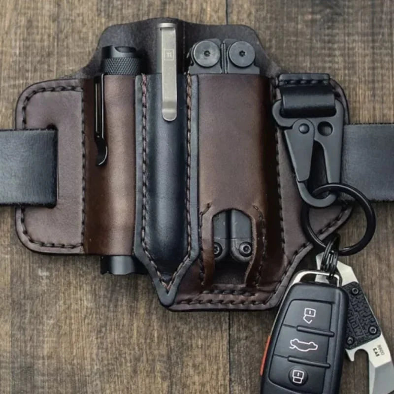 Genuine Leather Multitool Sheath – EDC Belt Pouch Holster for Knife, Flashlight & Tool