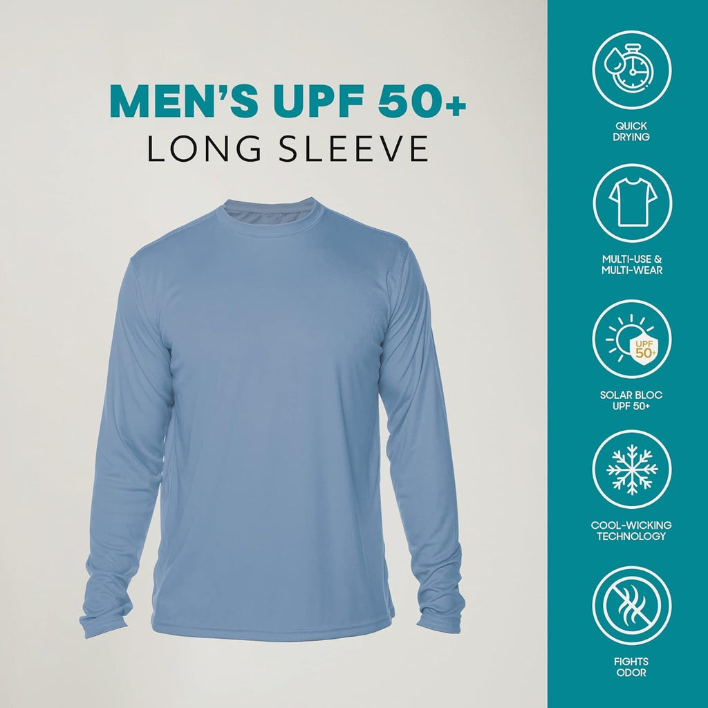 Men's Outdoor UPF 50+ Long Sleeve T-Shirt with UV Sun Protection for Fishing, Running, Hiking, and Swimming
