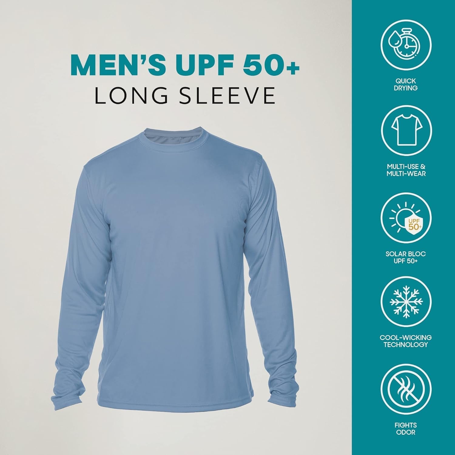 Men's Outdoor UPF 50+ Long Sleeve T-Shirt with UV Sun Protection for Fishing, Running, Hiking, and Swimming