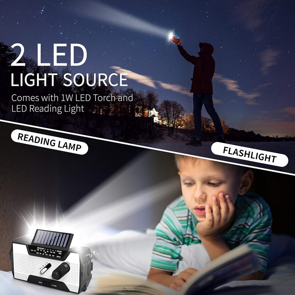 Emergency Solar Hand Crank AM/FM/NOAA Weather Radio with LED Flashlight and Power Bank Charger