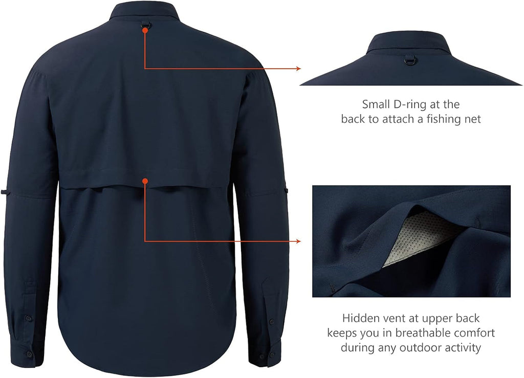 Men's UPF 50 Performance Fishing and Hiking Shirt with Long Sleeves and Quick Dry Technology