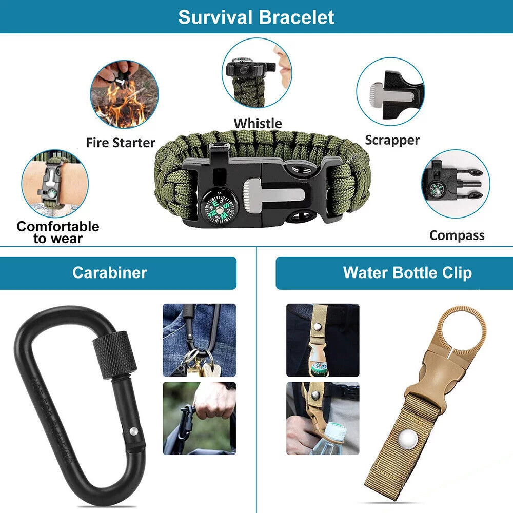 Outdoor Survival Gear Kit- 14-in-1 Emergency Gear for Hiking, Camping- Ideal Gifts for Men and Women