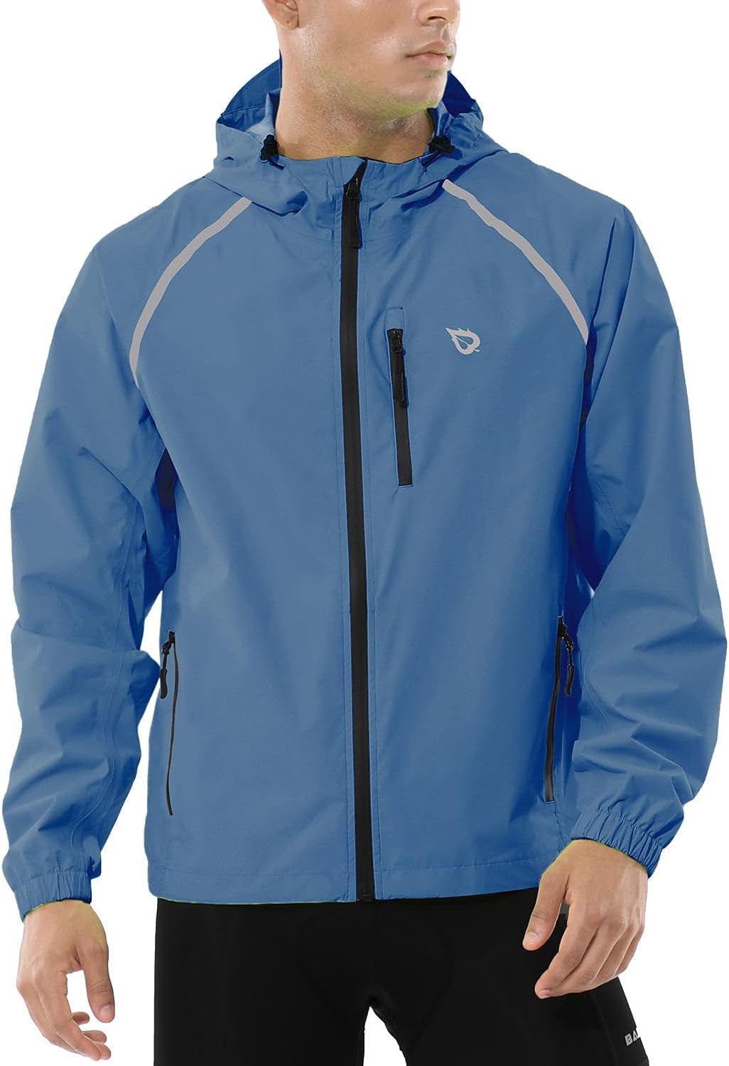 Baleaf Men'S Rain Jacket Waterproof Windbreaker Raincoat Running Cycling Hiking Gear Hood Lightweight Reflective Packable
