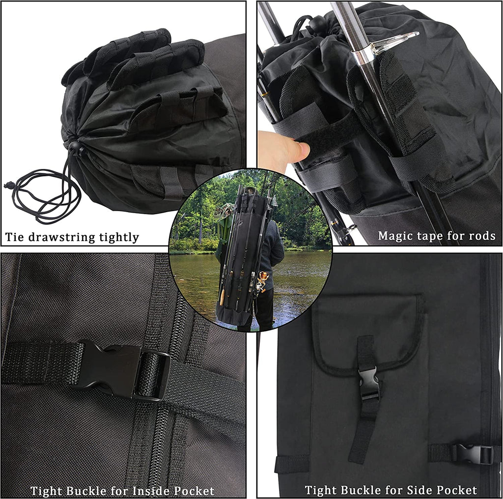 Large Capacity Waterproof Fishing Rod Carrier Travel Case for Men - Fishing Gear Equipment Bag with Reel Compartment