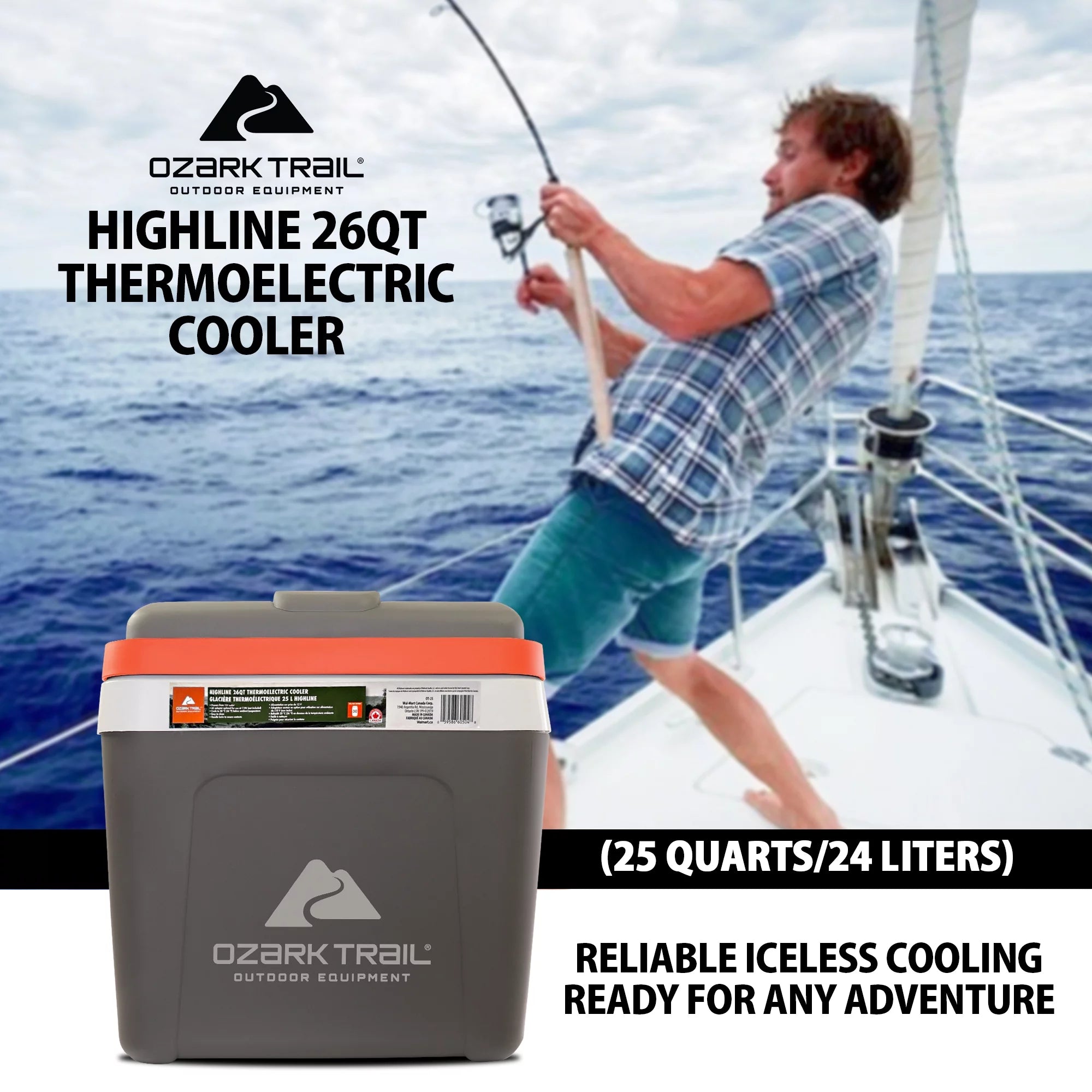 Highline 12V Portable Electric Cooler - 30 Can Capacity, 24L/26Qt, Iceless Thermoelectric Car Cooler in Grey